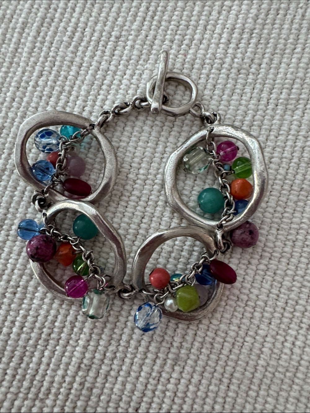 Multicolor Bead Silver-Link Bracelet